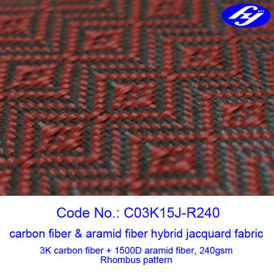 Jacquard Rhombus Carbon Aramid Fabric Black / Red Kevlar Carbon Fiber